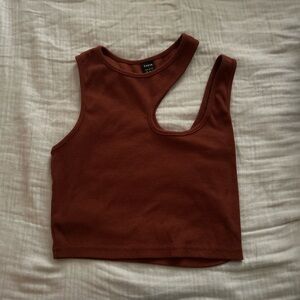 burnt orange cut out shoulder crop top
